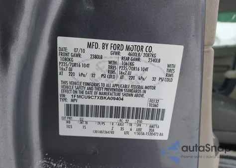 2011 Ford Escape Xls из США, поврежденный, VIN 1FMCU9C7XBKA09404